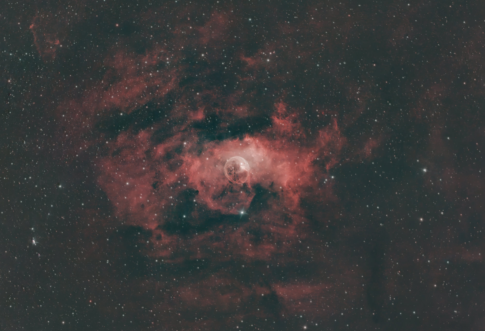 NGC 7635, also known as the Bubble Nebula, Sharpless 162, or Caldwell 11, is an H II region emission nebula in the constellation Cassiopeia.